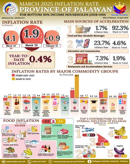 March 2025 Inflation Rate for Bottom 30% Income Households in the Provice of Palawan (2018=100)