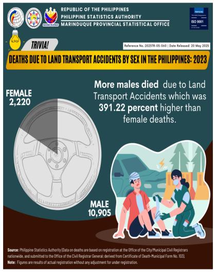 Deaths due to Land Transport Accidents in the Philippines by Sex: 2023