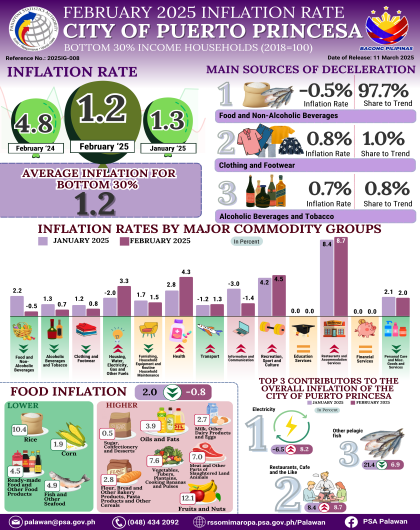 February 2025 Inflation Rate for Bottom 30% Income Households in the City of Puerto Princesa (2018=100)