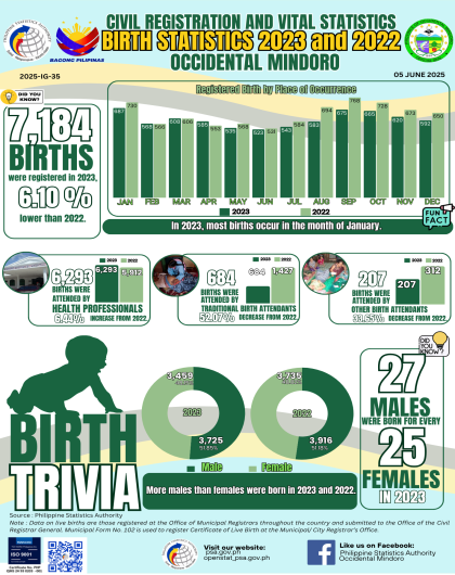 Occidental Mindoro Birth Statistics 2023 and 2022