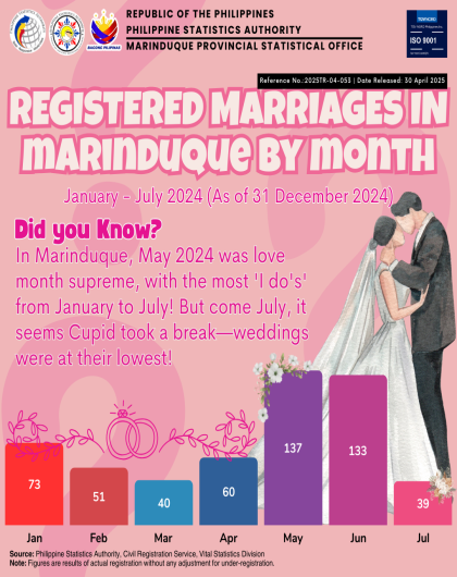 Registered Marriages in Marinduque by Month: Jan - Jul 2024 (P as of 31 Dec 2024)
