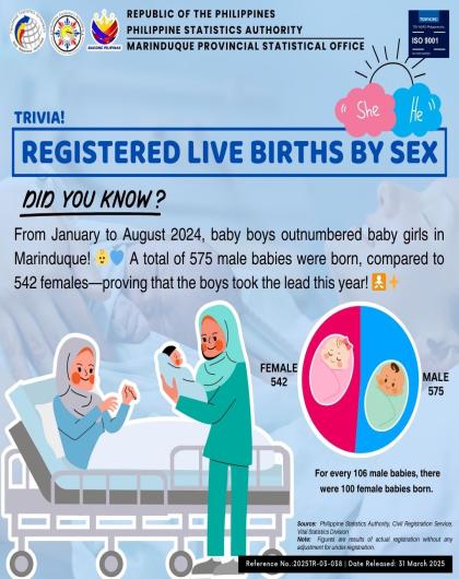 Registered Live Births by Sex in Marinduque: January to August 2024 (P as of 30 November 2024) 