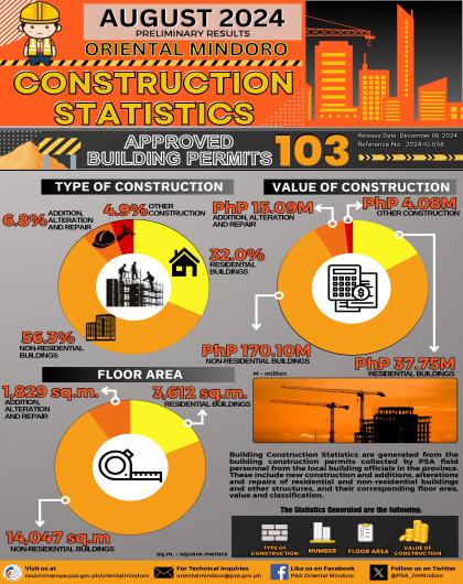 Oriental Mindoro Building Construction Statistics August 2024 (Preliminary Result)