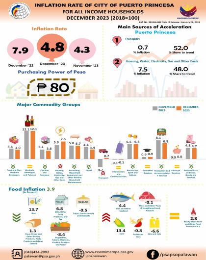 Inflation Rate of City of Puerto Princesa For All Income Households - December 2023 (2018=100)