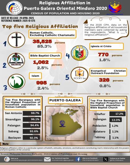 Religious Affiliation in Puerto Galera, Oriental Mindoro: 2020